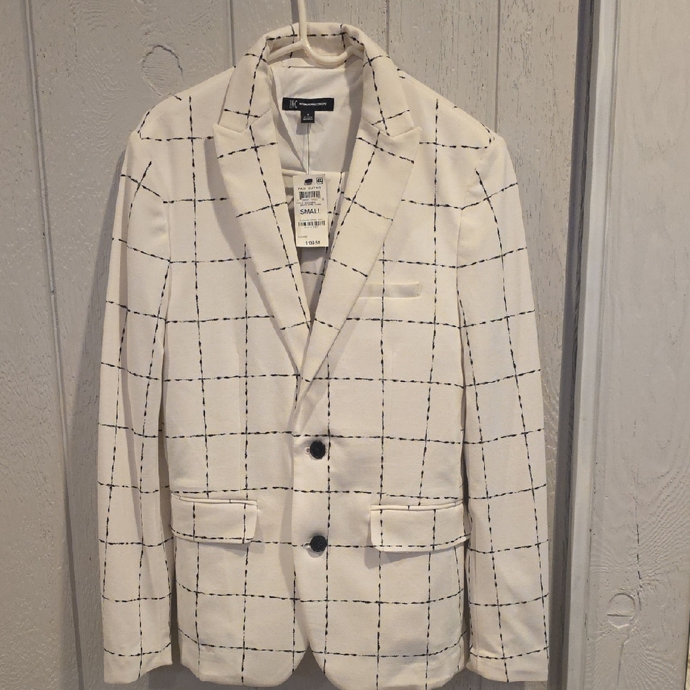 INC International Concepts Cream and Black Check Blazer